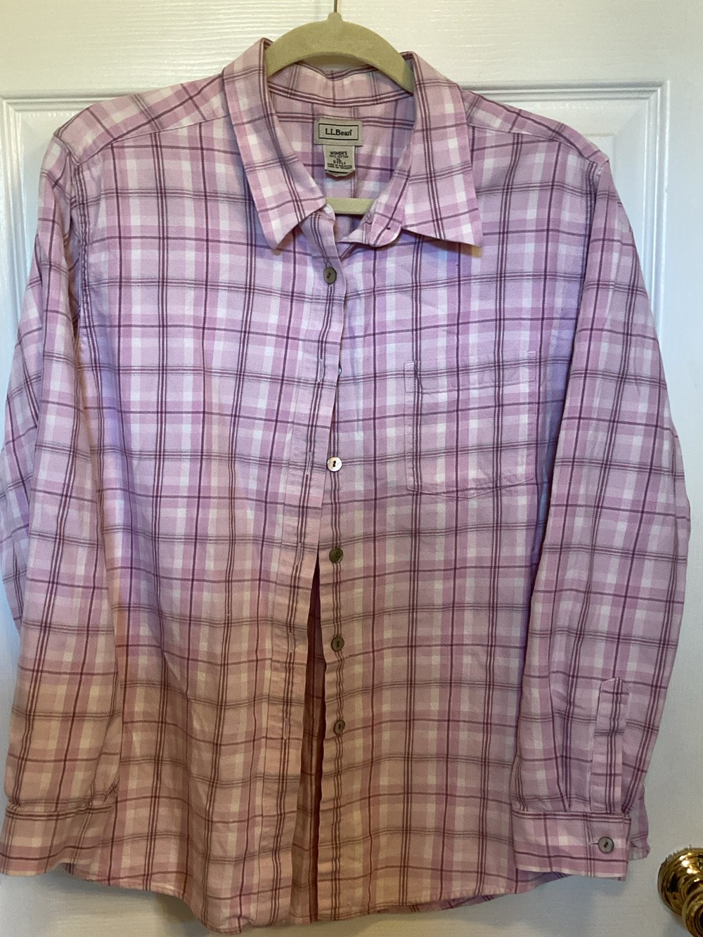 L.L. Bean Pink and White Plaid Button-Down Shirt